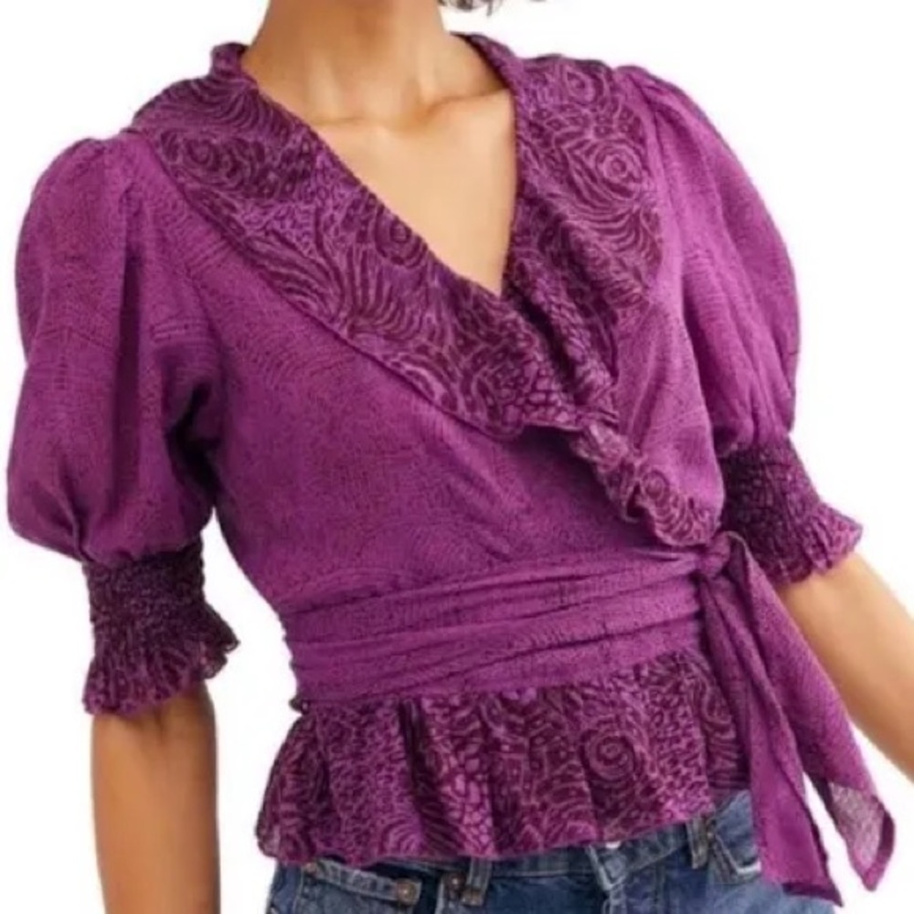 Free People Olivia Printed Wrap Top Small NWOT
